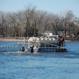 HAB Aquatic Solutions' alum application boat in use at Victory Lake
